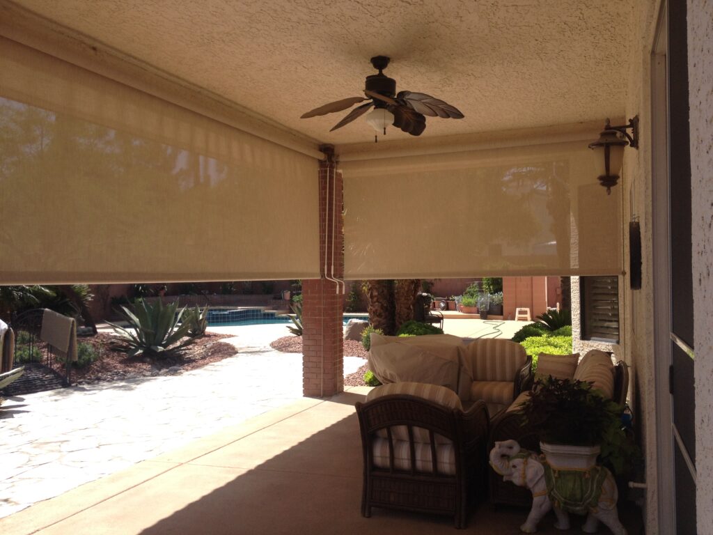 Retractable screens provide a full enclosure for an outdoor patio.
