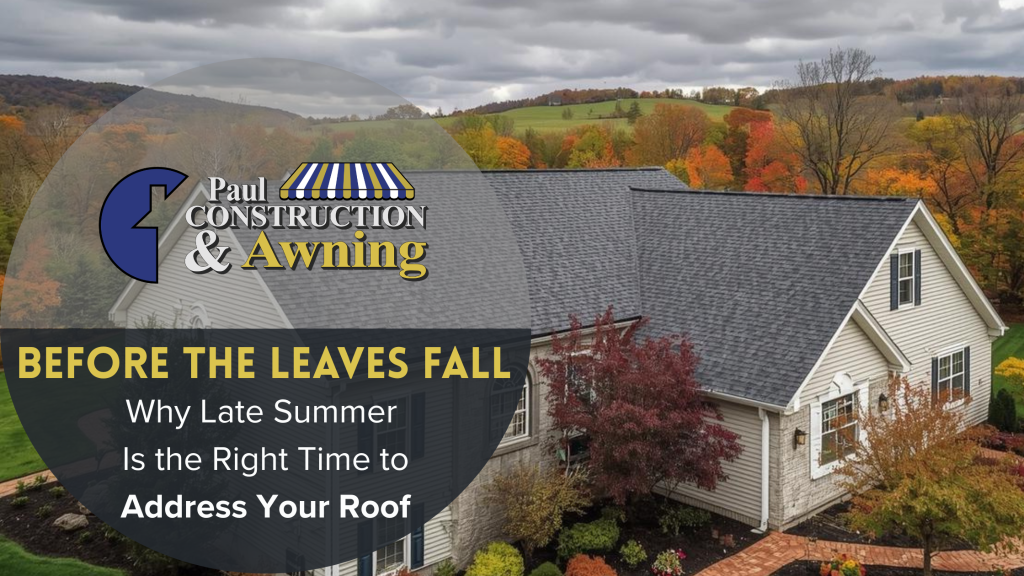 Autumnal scenic landscape with a modern home, featuring shingle roofing.
